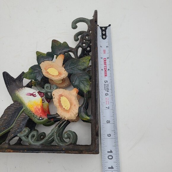 Vintage Cast Iron Painted Cast Iron Hummingbird Shelf Brackets Plant Hanger Bird - Picture 10 of 10